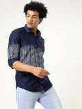 Men's Navy Blue Printed Full Sleeve Casual Shirt