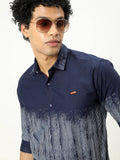 Men's Navy Blue Printed Full Sleeve Casual Shirt