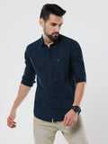 Men's Navy Blue Solid Slim Fit Stretchable Shirt