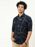 Men's Navy Printed Full Sleeve Casual Shirt