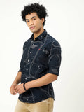 Men's Navy Printed Full Sleeve Casual Shirt