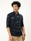 Men's Navy Printed Full Sleeve Casual Shirt