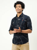Men's Navy Printed Full Sleeve Casual Shirt