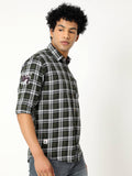 Men's Olive Green With White Checked Shirt