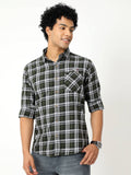 Men's Olive Green With White Checked Shirt