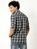 Men's Olive Green With White Checked Shirt