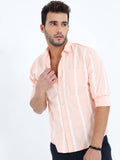 Men's Peach Stripe Full Sleeve Shirt