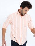 Men's Peach Stripe Full Sleeve Shirt