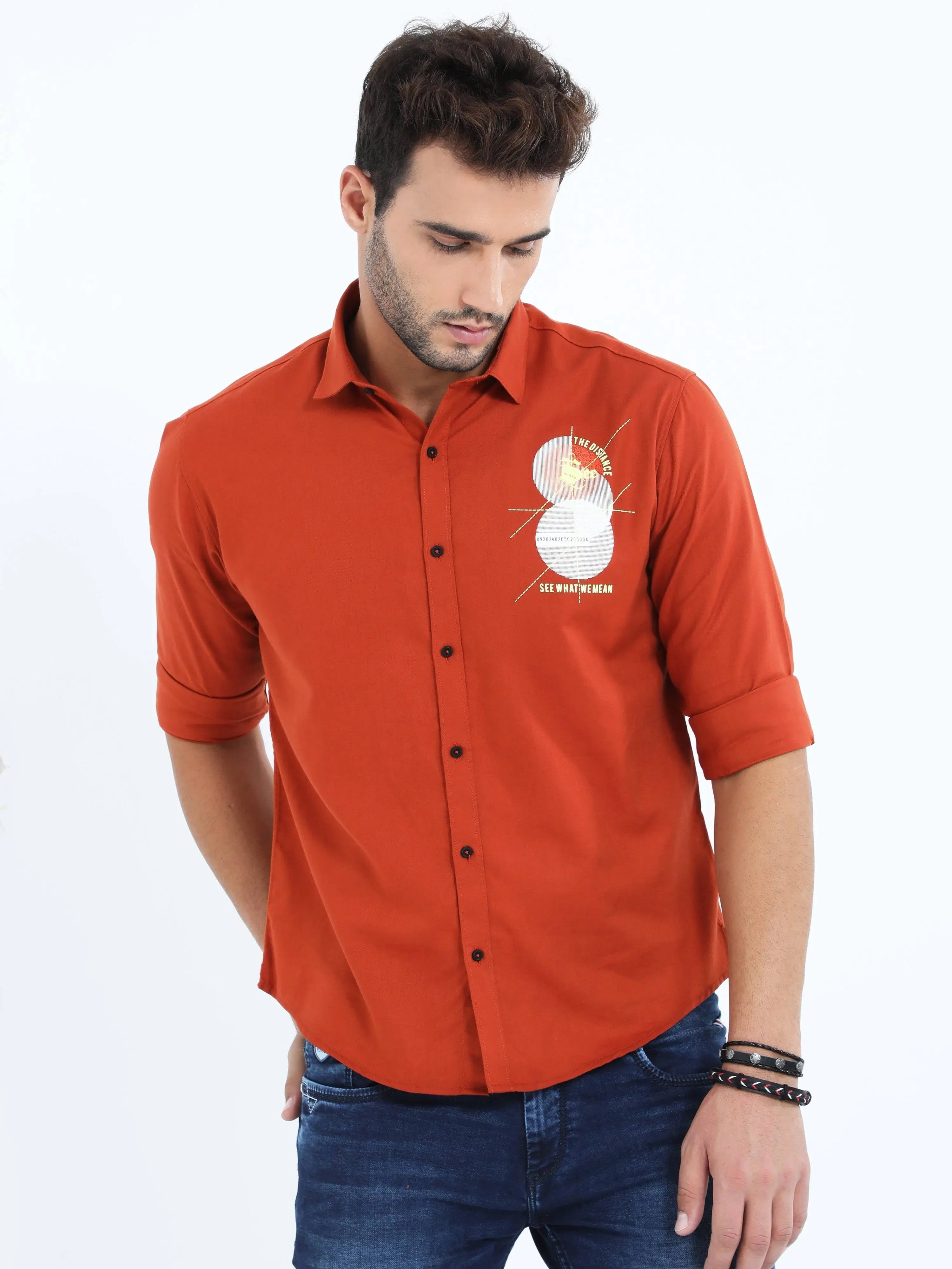 Men's Red Solid Slim Fit Full Sleeve Shirt