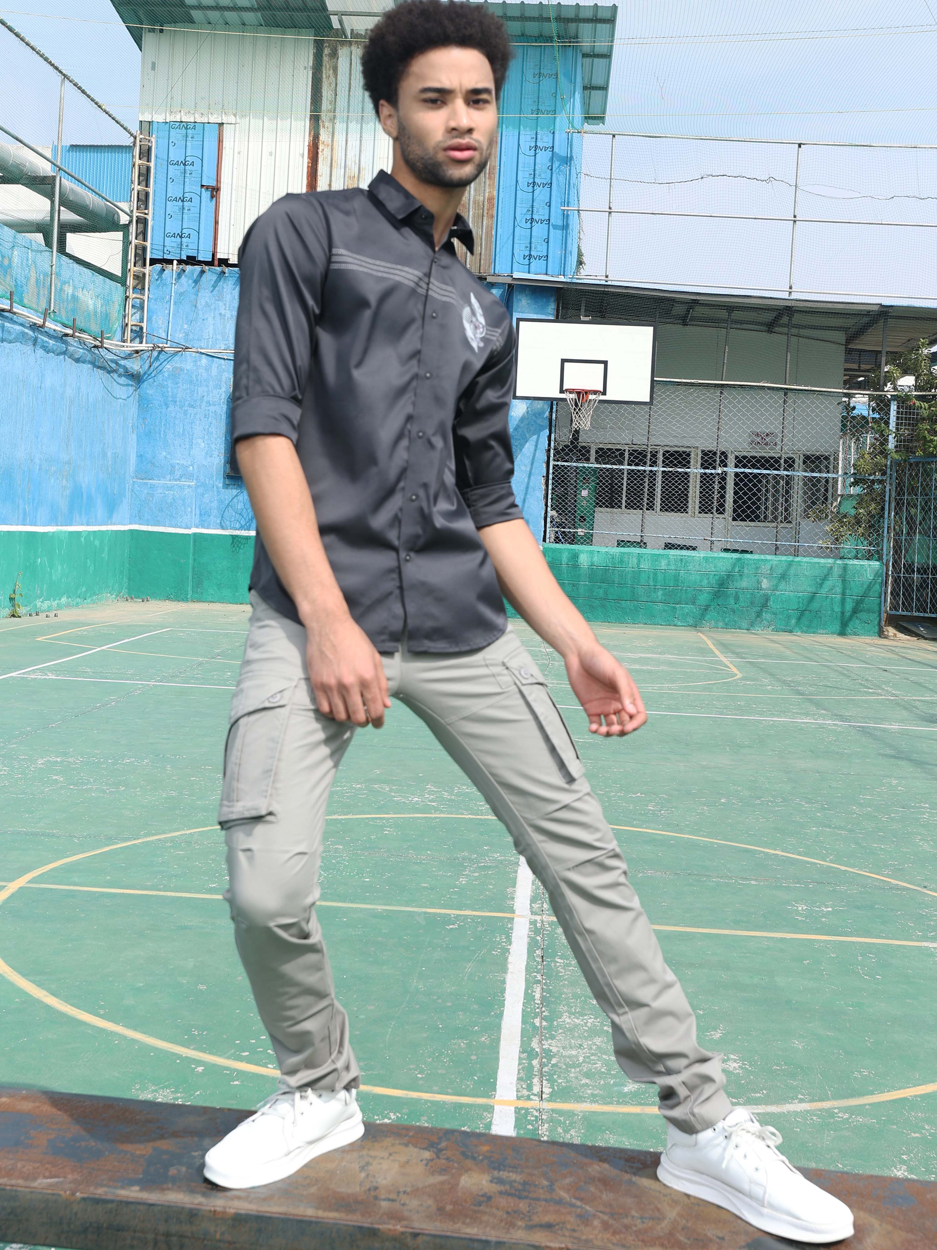 Men's Solid Grey Cargo Daily Wear
