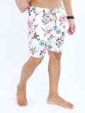Men's White Short With Flower Print