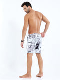 Men's White Shorts With Black Floral Print