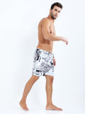 Men's White Shorts With Black Floral Print