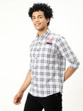 Men's White With Brown Checked Full Sleeve Shirt