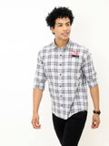 Men's White With Brown Checked Full Sleeve Shirt