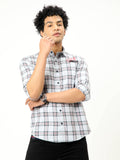 Men's White With Brown Checked Full Sleeve Shirt