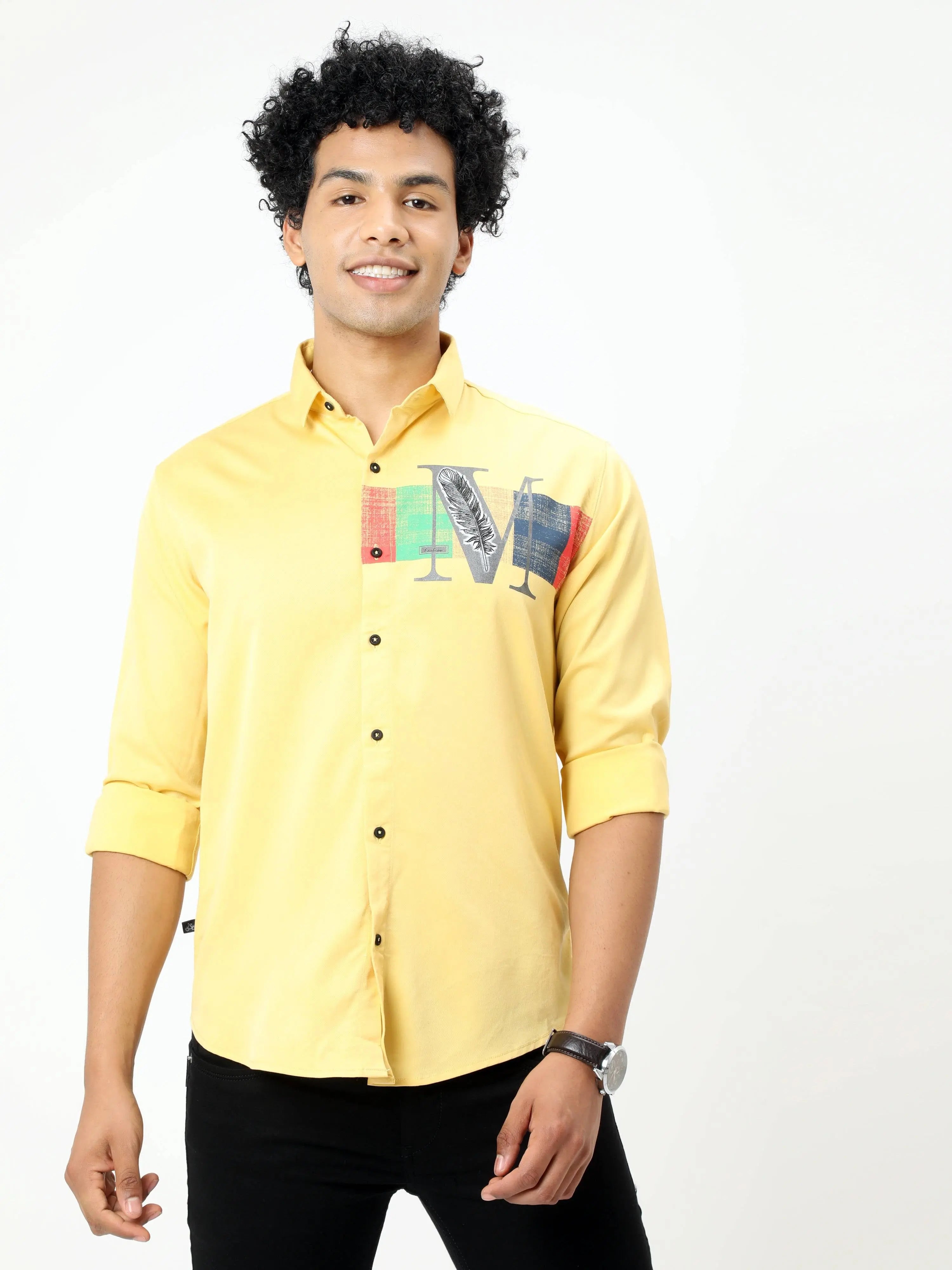 Men's Yellow Solid Slim Fit Shirt